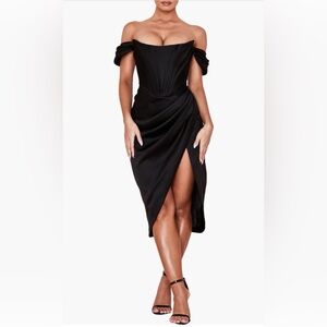 HOUSE OF CB Loretta Off The Shoulder Satin Corset Dress ONLY WORN ONCE